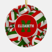 feestelijk gepersonaliseerd rood-groen volleybal keramisch ornament (Voorkant)