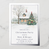 Feestelijk Gezellig Zilver Folie Kerstfeest Folie Uitnodiging (Voorkant)