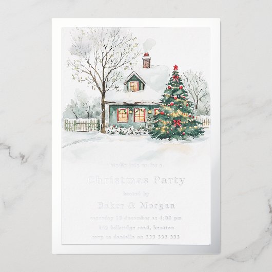 Feestelijk Gezellig Zilver Folie Kerstfeest Folie Uitnodiging (Voorkant)