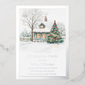 Feestelijk Gezellig Zilver Folie Kerstfeest Uitnodiging (Voorkant)