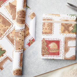 Feestelijk Gingerbread Postzegel Motief Cadeaupapier