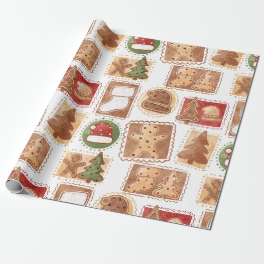 Feestelijk Gingerbread Postzegel Motief Cadeaupapier (Uitgerold)