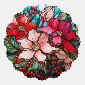 Feestelijk Glas in lood Kerstmis Poinsettias Ornament Kaart (Voorkant)