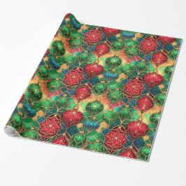 Feestelijk Glas-in-Lood Ornamentpatroon Cadeaupapier