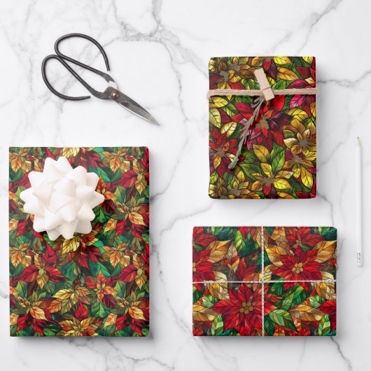 Feestelijk glas-in-loodramen poinsettia patroon inpakpapier vel (Voorkant)