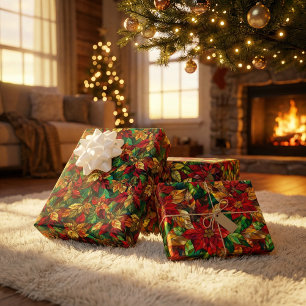 Feestelijk glas-in-loodramen poinsettia patroon inpakpapier vel