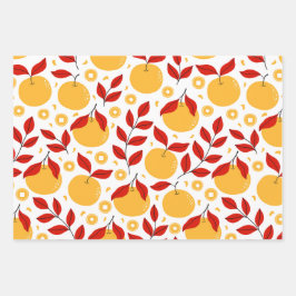 Feestelijk Goud Chinees Nieuwjaar Bloemen & Fruit Inpakpapier Vel