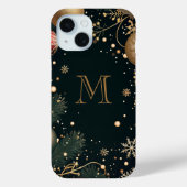 Feestelijk Goud Elegant Kerst Monogram Donker Case-Mate iPhone Case (Achterkant)