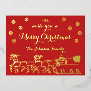 Feestelijk Goud Script Vrolijk Kerstfeest Kerstman Folie Uitnodiging Briefkaart