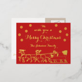 Feestelijk Goud Script Vrolijk Kerstfeest Kerstman Folie Uitnodiging Briefkaart (Voorkant / Achterkant)