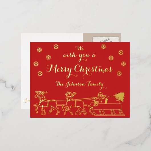 Feestelijk Goud Script Vrolijk Kerstfeest Kerstman Folie Uitnodiging Briefkaart (Voorkant / Achterkant)