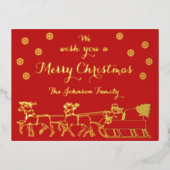 Feestelijk Goud Script Vrolijk Kerstfeest Kerstman Folie Uitnodiging Briefkaart (Voorkant)