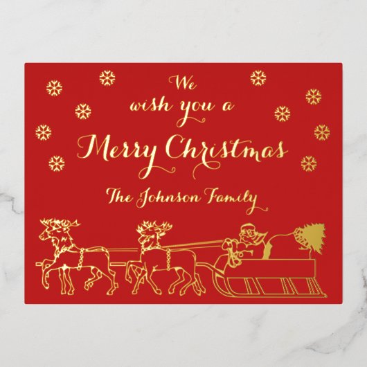 Feestelijk Goud Script Vrolijk Kerstfeest Kerstman Folie Uitnodiging Briefkaart (Voorkant)