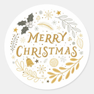Feestelijk Goud Vrolijk Kerstfeest Ronde Sticker
