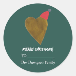 Feestelijk Gouden Hart met Kerst Pet Groen Cadeau Ronde Sticker