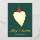 Feestelijk Gouden Hart met Kerst Pet Groen Folie Feestdagenkaart (Voorkant)