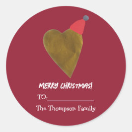 Feestelijk Gouden Hart met Kerst Pet Rood Cadeau Ronde Sticker