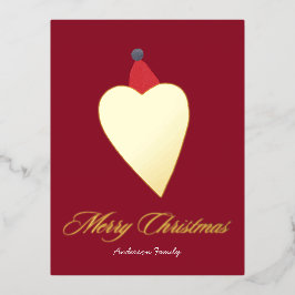 Feestelijk Gouden Hart met Kerst Pet Rood Folie Feestdagen Briefkaart