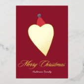 Feestelijk Gouden Hart met Kerst Pet Rood Folie Feestdagenkaart (Voorkant)