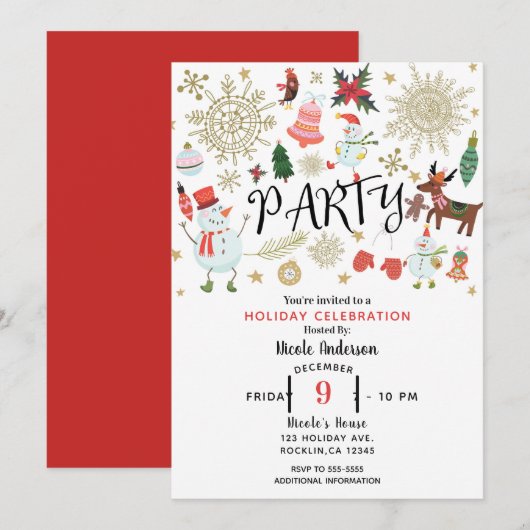 Feestelijk grillig Schattige kerstfeest Kaart (Voorkant / Achterkant)