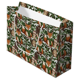Feestelijk groen boslandschap dieren kerstpatroon groot cadeauzakje