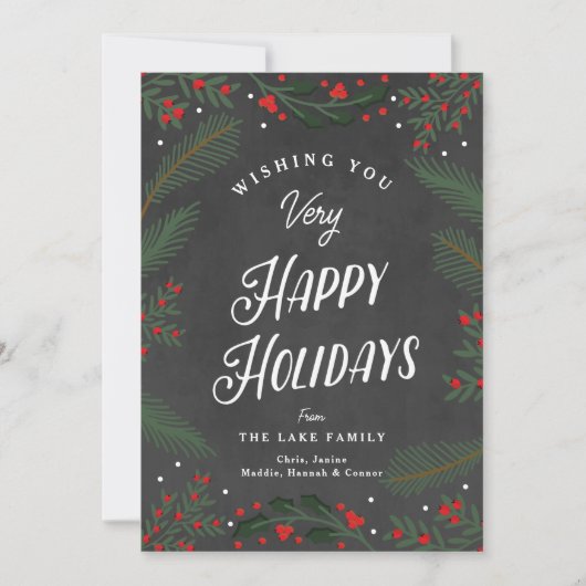 Feestelijk groen en bessen op maat feestdagenkaart (Voorkant)