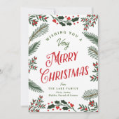 Feestelijk groen en bessen Vrolijk kerstfeest Feestdagenkaart (Voorkant)