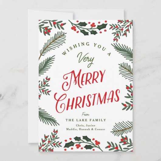 Feestelijk groen en bessen Vrolijk kerstfeest Feestdagenkaart (Voorkant)
