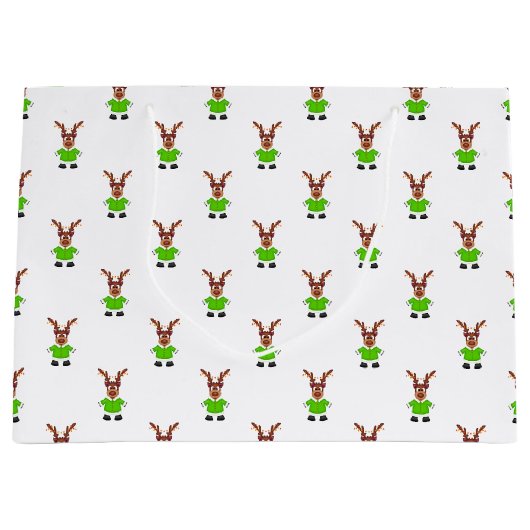 Feestelijk groen en goud Kasky Kerstrendier Groot Cadeauzakje (Voorkant)