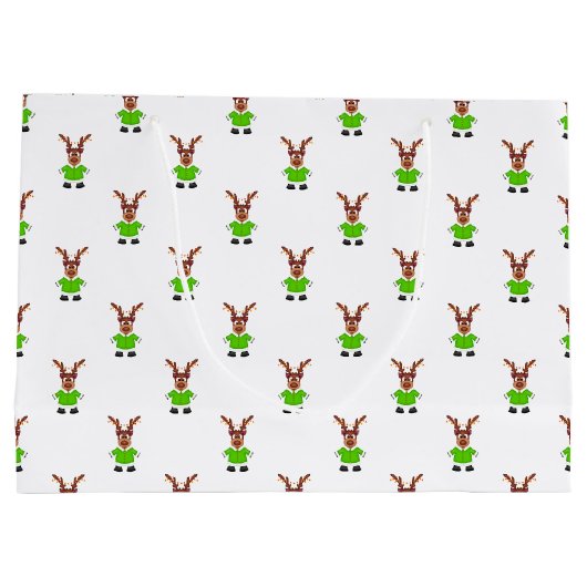 Feestelijk groen en goud Kasky Kerstrendier Groot Cadeauzakje (Achterkant)