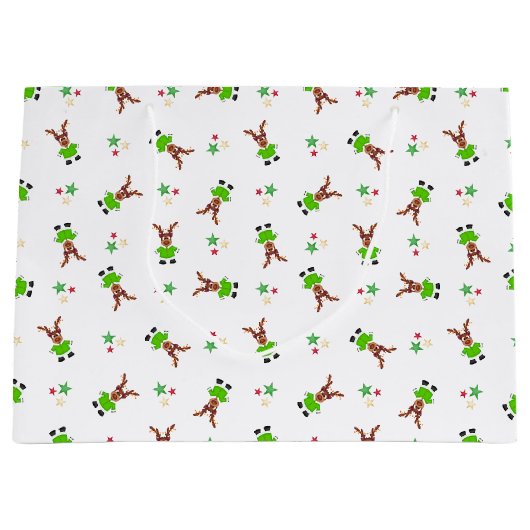 Feestelijk groen en goud Kasky Kerstrendier Groot Cadeauzakje (Voorkant)