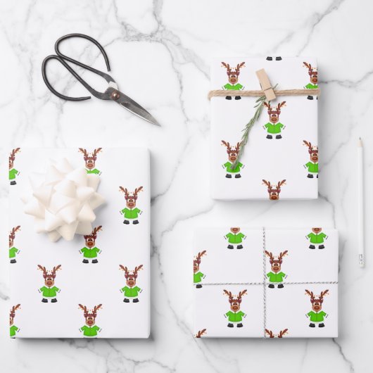 Feestelijk groen en goud Kasky Kerstrendier Inpakpapier Vel (Voorkant)