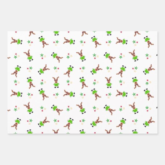 Feestelijk groen en goud Kasky Kerstrendier Inpakpapier Vel (Voorkant 3)