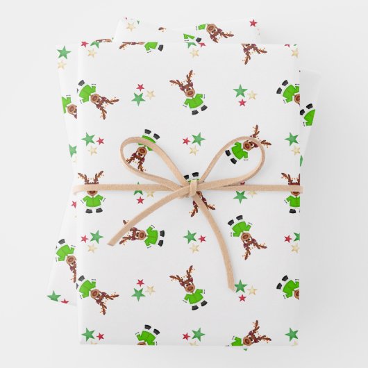 Feestelijk groen en goud Kasky Kerstrendier Inpakpapier Vel (In situ)