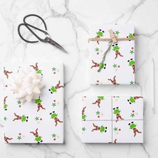 Feestelijk groen en goud Kasky Kerstrendier Inpakpapier Vel (Voorkant)