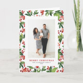 Feestelijk groen en winterbessen foto kerst feestdagen kaart (Voorkant)