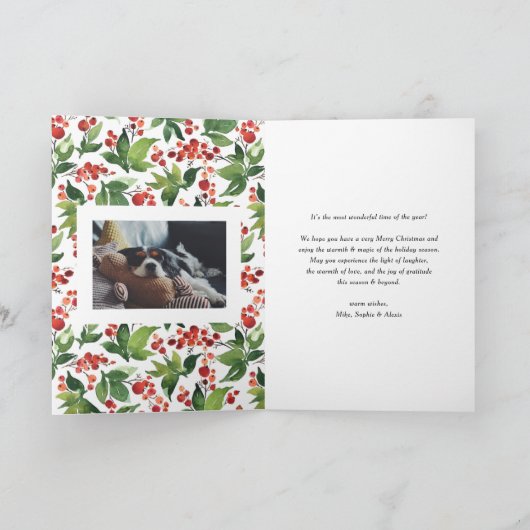 Feestelijk groen en winterbessen foto kerst feestdagen kaart (Binnen)