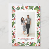 Feestelijk groen en winterbessen foto kerst feestdagenkaart (Voorkant)