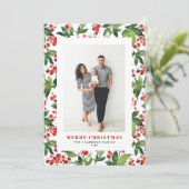 Feestelijk groen en winterbessen foto kerst feestdagenkaart (Staand voorkant)