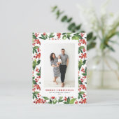 Feestelijk groen en winterbessen foto kerst feestdagenkaart (Staand voorkant)