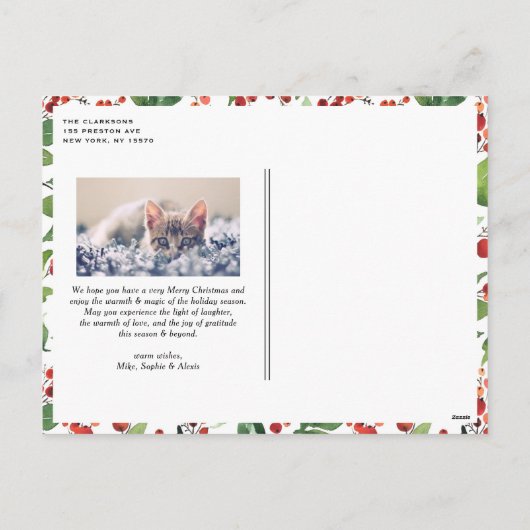Feestelijk groen en winterbessen foto kerst feestdagenkaart (Achterkant)