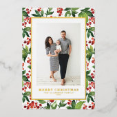 Feestelijk groen en winterbessen foto kerst folie feestdagenkaart (Voorkant)