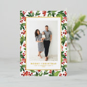 Feestelijk groen en winterbessen foto kerst folie feestdagenkaart (Staand Voorkant)