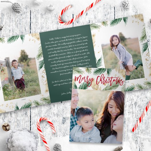 Feestelijk groen Goud Kerstmis Foto Gevouwen Kaart