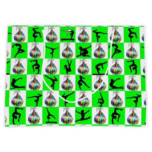 FEESTELIJK GROEN GYMNASTIEK KERSTONTWERP LARGE CADEAUTASJE (Voorkant)