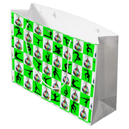 FEESTELIJK GROEN GYMNASTIEK KERSTONTWERP LARGE CADEAUTASJE (Achterkant Gekanteld)