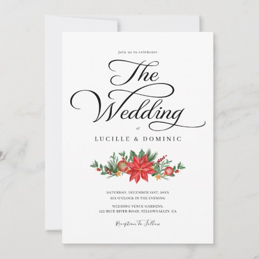 Feestelijk groen Minimal Script Christmas Wedding Kaart (Voorkant)
