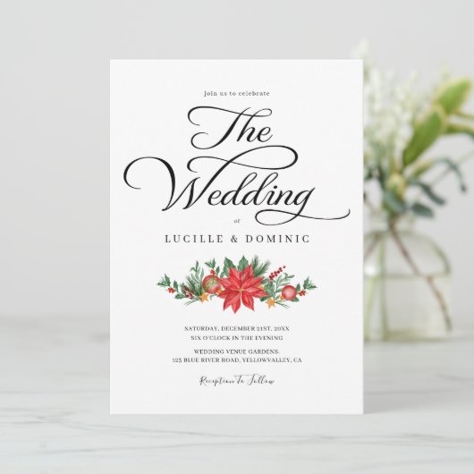 Feestelijk groen Minimal Script Christmas Wedding Kaart (Staand voorkant)