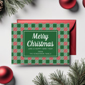 Feestelijk Groen Plaid Vrolijk Kerstschrift Feestdagenkaart