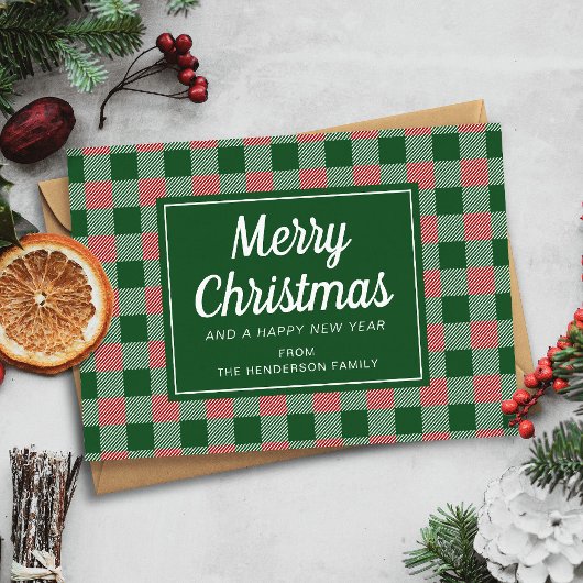 Feestelijk Groen Plaid Vrolijk Kerstschrift Feestdagenkaart